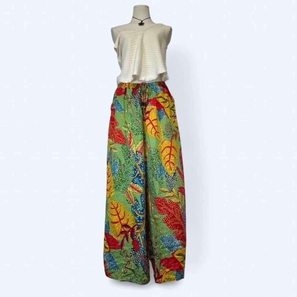 Christian Siriano Colorful Tropical Wide Leg Palazzo Pants Womens M Beachy Boho